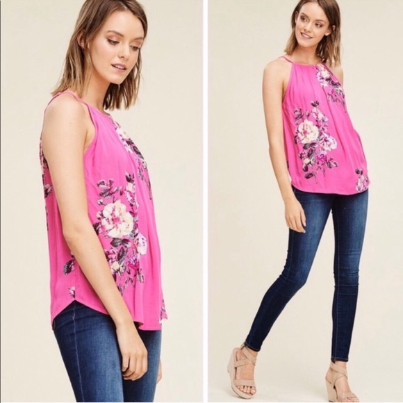 Pink floral button back halter size small - Picture 8 of 8